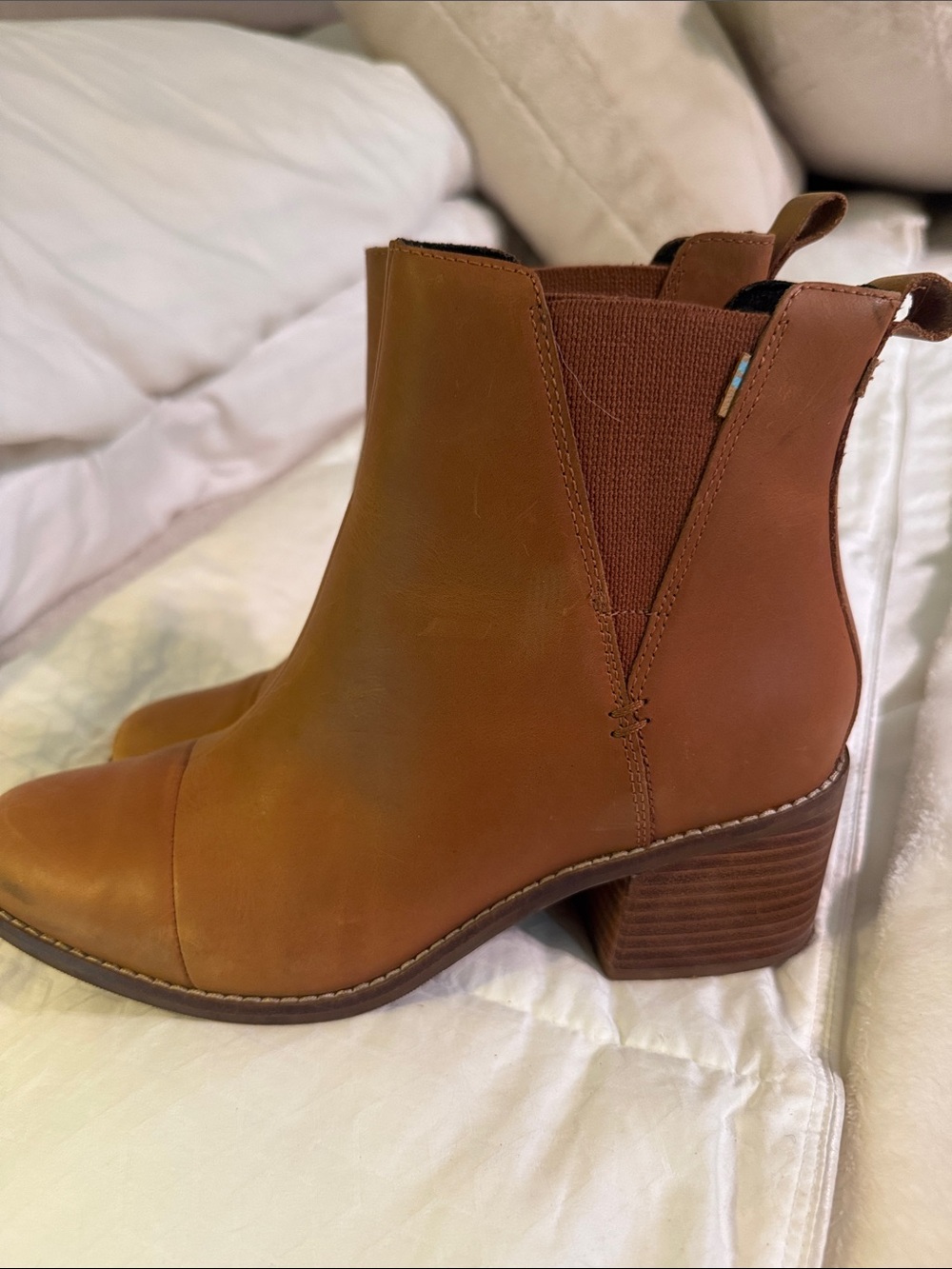 Toms Tan Leather Chelsea Ankle Booties